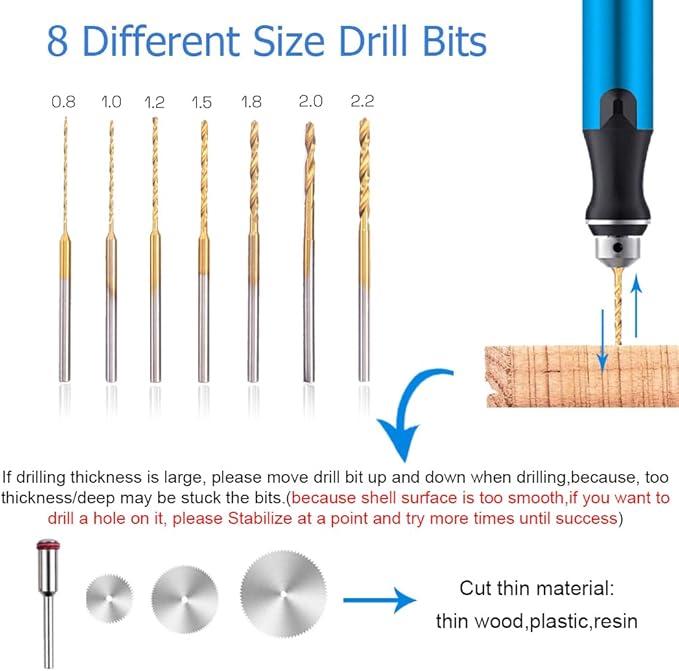 3-Speed Cordless Mini Drill Pen With 8 Small Drill Bits,Rechargeable Electric Hand Drill Pin Vise,Resin Drill Set For Jewelry Making,Resin,Plastic,Wood,Keychains DIY (BLUE)