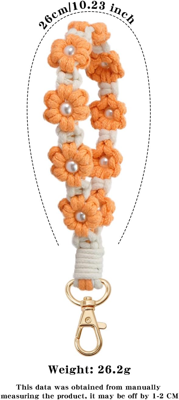 Macrame Keychain Handmade Wristlet Keychain Wrist Lanyard for Keys Cute flower keychain Key Chain for Women