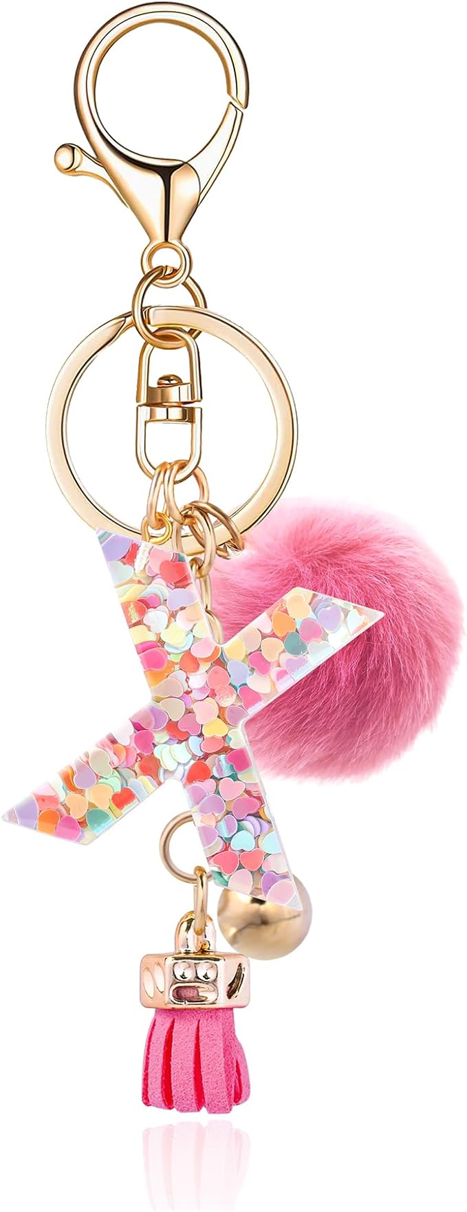 Resin Alphabet Initial Letter Keychain Keyring for Women Purse Handbags With Fur Ball Pom