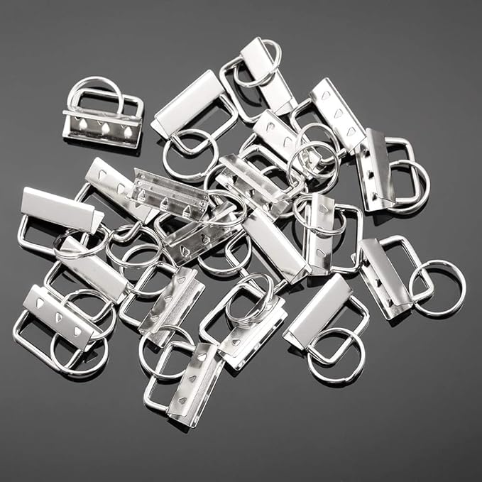 SPEEDWOX 20 Sets of Key Fob Pliers and 1.25 Inch Key Fob Hardware Sets with Keychain Split Rings White Nickel Webbing Fabric Strapping Glass Breaking Pliers Tools with Rubber Tips
