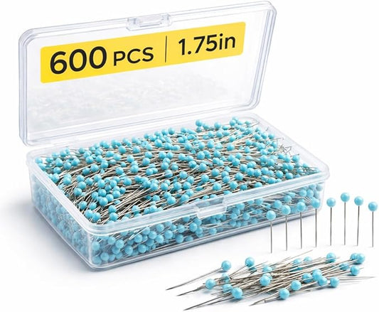 Sewing Pins for Fabric,Sewing Pins with Heads,Quilting Pins Long, Straight Pins Sewing, Glass Head Sewing Pin, 1.75 Inch Blue Glass Head Straight Pins, 600 PCS for Quilting, Sewing and Crafts