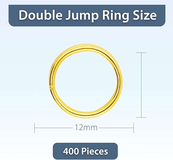 Mandala Crafts 12mm Gold Colored Double Jump Rings for Jewelry Making - 400 Pcs Small Split Key Rings Set for Crafts, DIY Keychains, and Accessories