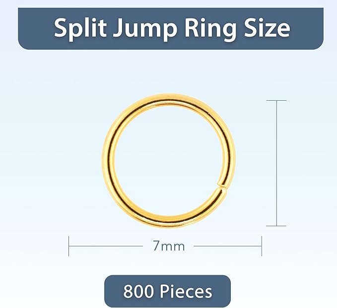 Mandala Crafts 7mm Gold Colored Double Jump Rings for Jewelry Making - 800 Pcs Small Split Key Rings Set for Crafts, DIY Keychains, and Accessories