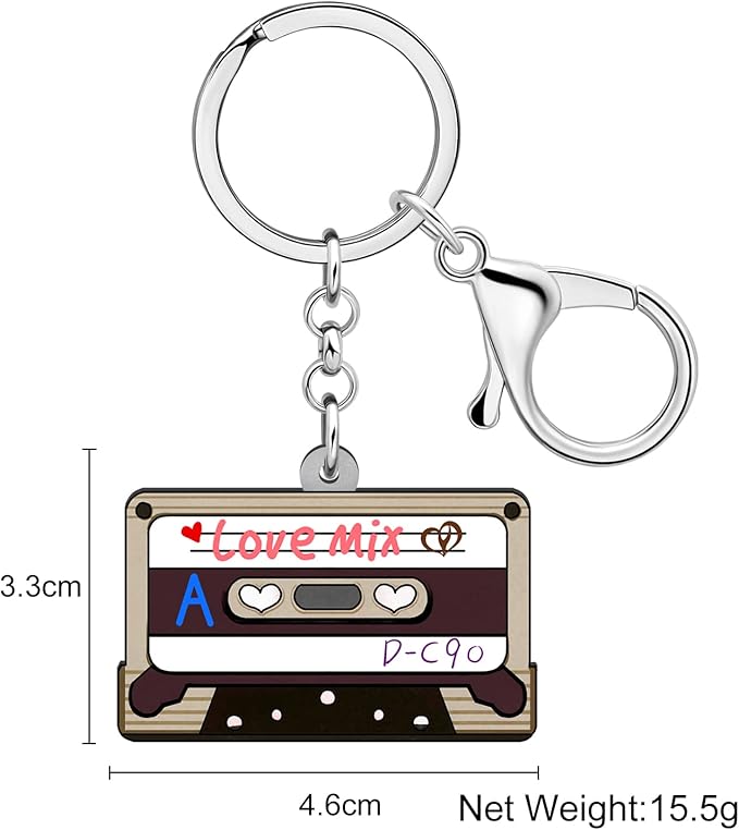WEVENI Retro Acrylic 80s 90s Cassette Tape Keychains for Women Teen Girls Birthday Vintage Themed Party Accessories Charms