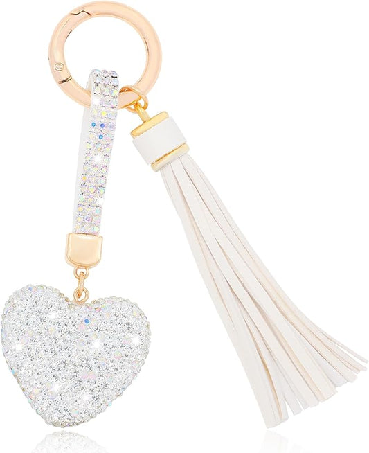 Heart Shape Rhinestone Glitter Keychains for Women Charms Purse Crystal Tassel Car Key Rings Backpacks