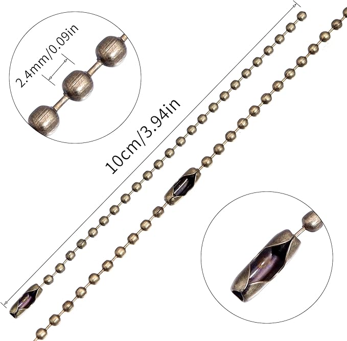 Lemonkey 10Pcs Ball Beads Chain Bulk,Bronze Keychain Rings Metal Chain,4 Inch Dog Tag Metal Small Chain with Connectors for Hanging Decoration