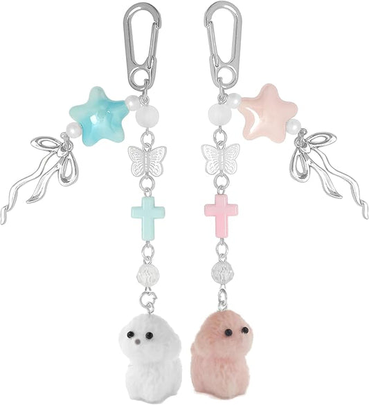 Cute Pink Keychain,Fuzzy Cat Keychain Aesthetic Y2K KeychainStylish KeychainsAccessories