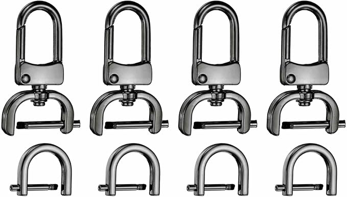 HARFINGTON 4pcs Detachable Snap Hook Swivel Clasp 5/8" (16mm) Zinc Alloy Lobster Claw Clasp with 4pcs D-Rings Screw in Shackle for Keychain Lanyard Purse DIY Purse Strap, Gun Black