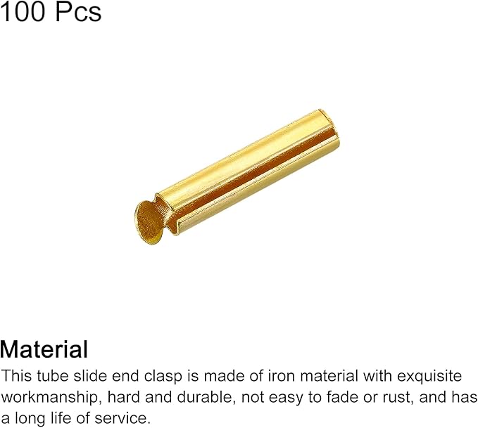 uxcell 100Pcs Slide on End Clasps, 13mm Tube Ball Bead Slider Crimp Ends for Multi-Strand DIY Craft Making, Gold Tone