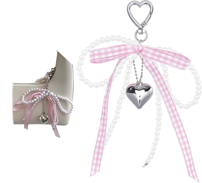 Pearl Bow Keychain Cute Y2k Lace Bowknot Keychain Coquette Aesthetic Accessories Bag Purse Handbag Backpack Charm