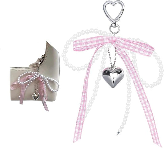 Pearl Bow Keychain Cute Y2k Lace Bowknot Keychain Coquette Aesthetic Accessories Bag Purse Handbag Backpack Charm