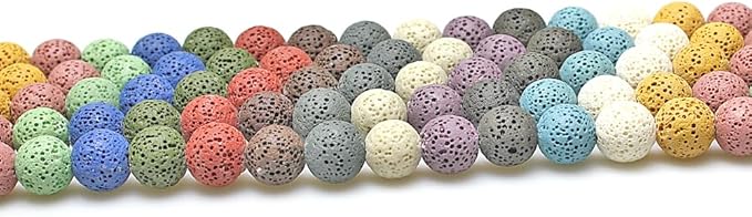 MJDCB Natural Multicolor Volcanic Lava Stone Round Loose Stone Beads DIY for Jewelry Bracelet Making 15" (14mm, Multicolored)