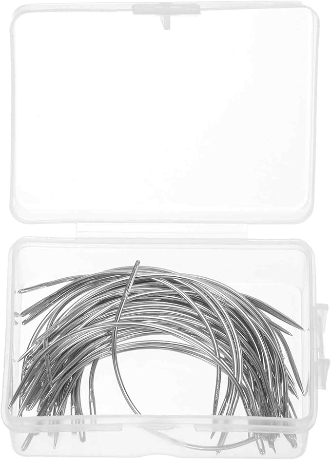 HARFINGTON 50Pcs Curved Needles 3.5" C Type Weaving Sewing Needles Wig Making Upholstery Big Eye for Carpet Leather Canvas Repairing Blocking Knitting