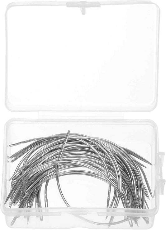 HARFINGTON 50Pcs Curved Needles 3.5" C Type Weaving Sewing Needles Wig Making Upholstery Big Eye for Carpet Leather Canvas Repairing Blocking Knitting
