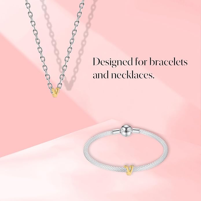 S925 A-Z 14K Gold Plated Initial Letter Alphabet Charms for Pandora Bracelets and Necklaces Women, Gifts for Couple Family Friend on Birthday Anniversary Christmas Mothers Valentine's Day Grad