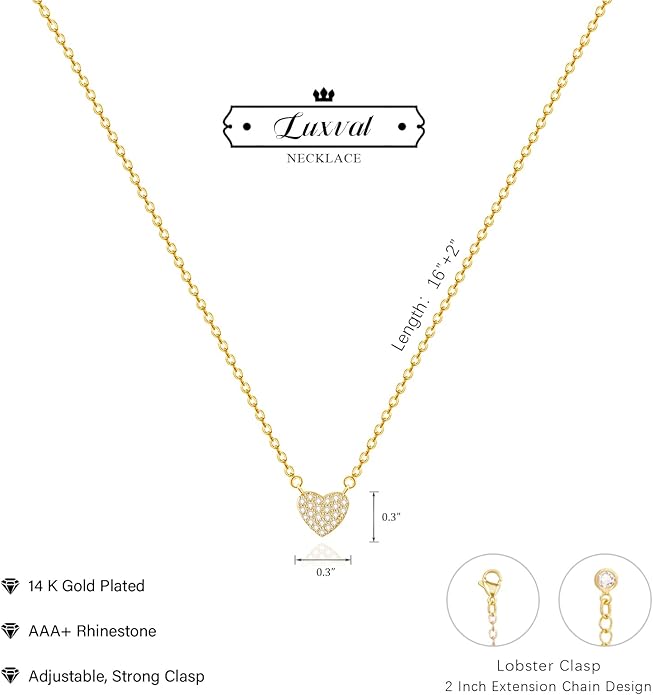 Luxval Diamond Pendant Gold Necklace for Women，Dainty 18k Gold Plated Choker Necklaces Simple Gold Jewelry Gifts for Women Girls