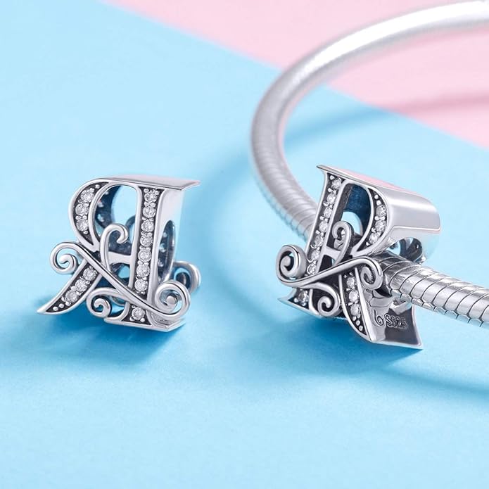 925 Sterling Silver Letter Charms for Pandora Bracelets Alphabet Initial Charms Beads Birthday Christmas Jewelry Gift for Women