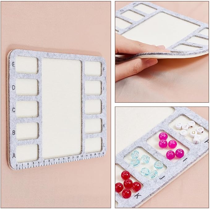 BENECREAT 2Pcs Felt Beading Mat, Rectangle Felt Bead Design Boards with Centimeter Alphabetic Scale Beads Tray Bead Pads for Art Crafts Jewelry Making Beading Supplies, 7.8x5.9inch