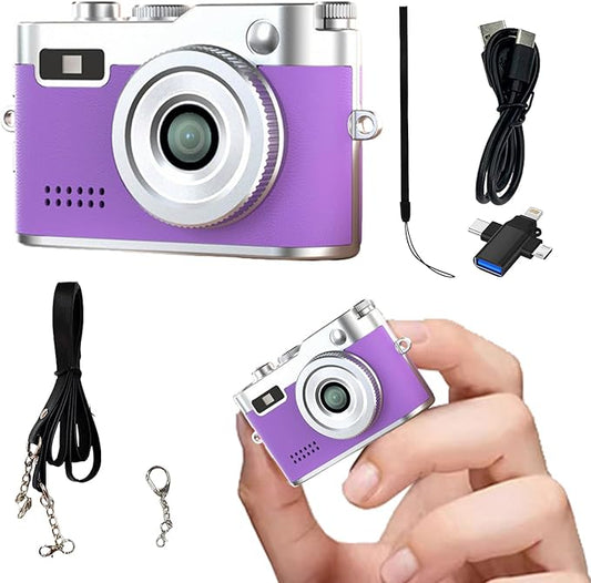Keychain Retro Camera，Mini Micro Digital Tiny Digital Photo Camera，1080P FHD Tiny Portable Small Cameras Pocket Video Recorder，for Travel Study Recording (Purple-No Memory Card)