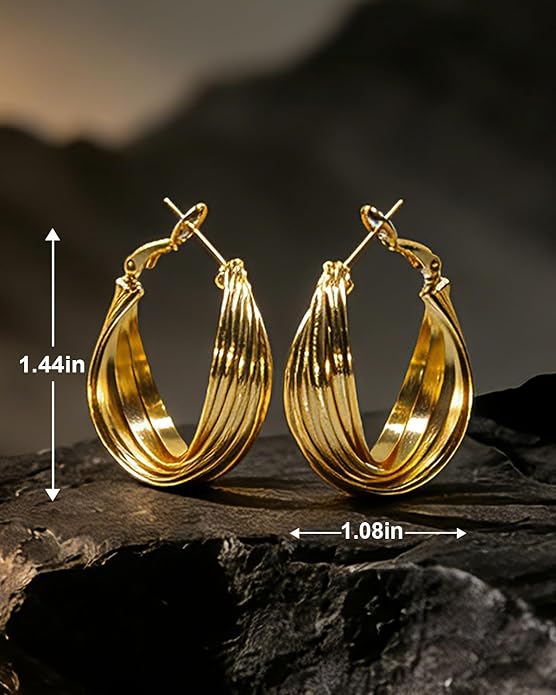 Gold Earrings for Women Trendy, Chunky Gold Huggie Stud Hoop Hypoallergenic Earrings, Jewelry Gifts for Best Friend