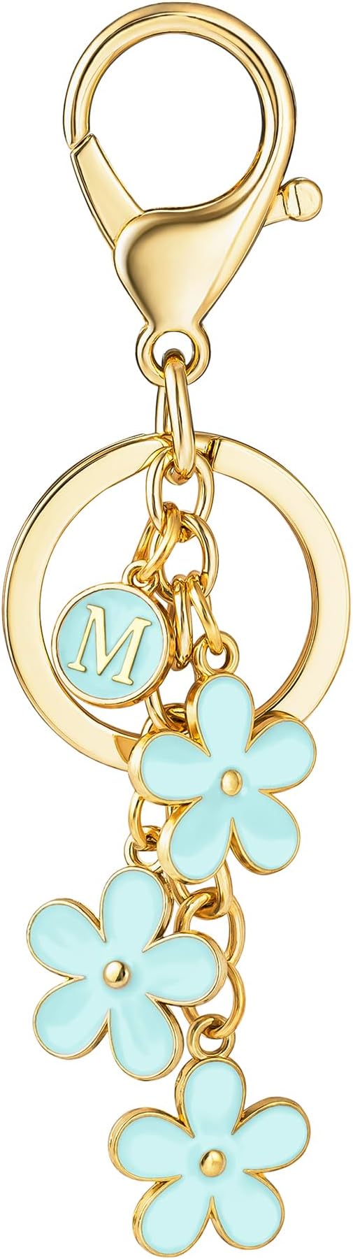 SELOVO Initial Keychain White/Pink/Black Cute Keychain Girl Purse Charms for Handbag Cute Letter Flower Keyring for Backpack