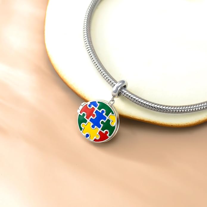 LONAGO 925 Sterling Silver Personalized Photo Charm Fit Compatible for Bracelet Necklace Customized Heart Round Shape Picture Bead