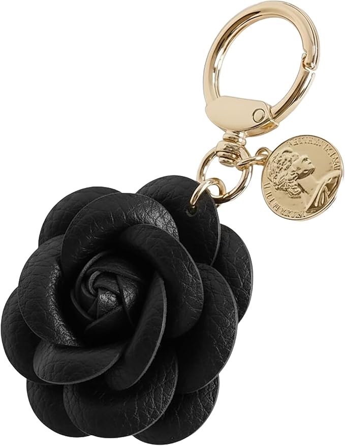 Acun Leather Flower Bag Charm Keychain for Women Faux Floral Coin Purse Charms