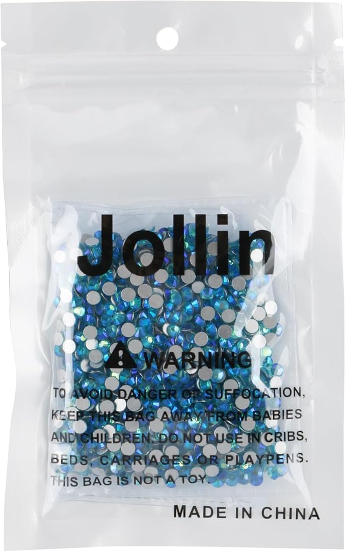 Jollin Glue Fix Crystal Flatback Rhinestones Glass Diamantes Gems for Nail Art Crafts Decorations Clothes Shoes(ss16 1440pcs, Aquamarine AB)