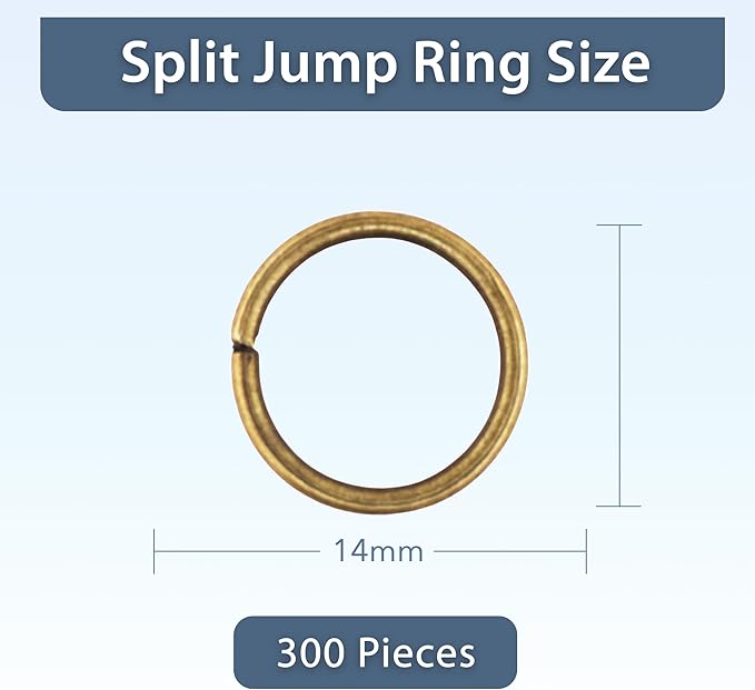 Mandala Crafts 14mm Antique Brass Double Jump Rings for Jewelry Making - 300 Pcs Small Split Key Rings Set for Crafts, DIY Keychains, and Accessories