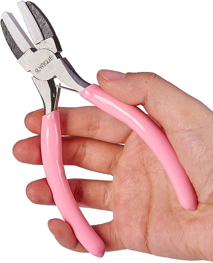SUNNYCLUE 5.5 Inch Double Nylon Jaw Flat Nose Pliers Mini Precision Pliers Wire Forming Bending Tools for DIY Jewelry Making Hobby Projects Pink, Leaf Spring Construction
