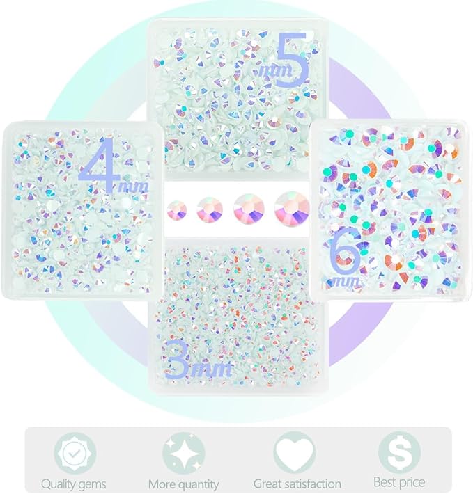 White AB Resin Rhinestones w B7000 Jewelry Glue for Bedazzling Crafting 3mm 4mm 5mm 6mm Flatback Jelly Stones Bulk SS10-SS30 Diamonds Crystals Gems for Nails Face Eyes Makeup Tumblers Crafts