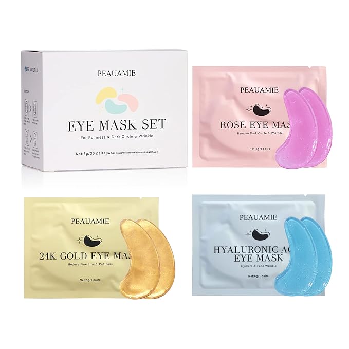 PEAUAMIE Under Eye Patches Gold and Hyaluronic Acid for puffy eyes,Rose Eye Masks for Dark Circles and Puffiness skin care Smooth Wrinkles products 30 Pairs