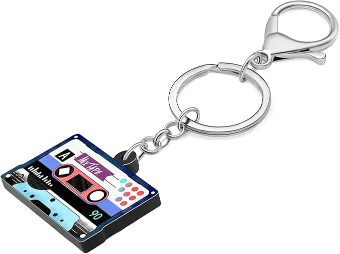 WEVENI Retro Acrylic 80s 90s Cassette Tape Keychains for Women Teen Girls Birthday Vintage Themed Party Accessories Charms
