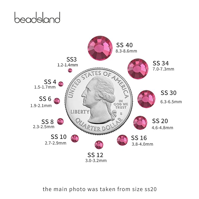 beadsland Flat Back Crystal Rhinestones Round Gems for Nail Art and Craft Glue Fix,Rose (1.9-2.0mm) SS6/1440pcs