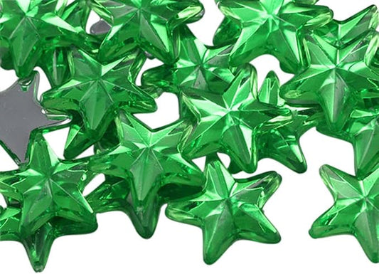 Allstarco Star Rhinestones Embelishments 15mm Flat Back Acrylic Plastic Gems for Jewelry, Crafts, Costumes, Invitations, Cosplay - 35 Pieces (Green Peridot .PD2)