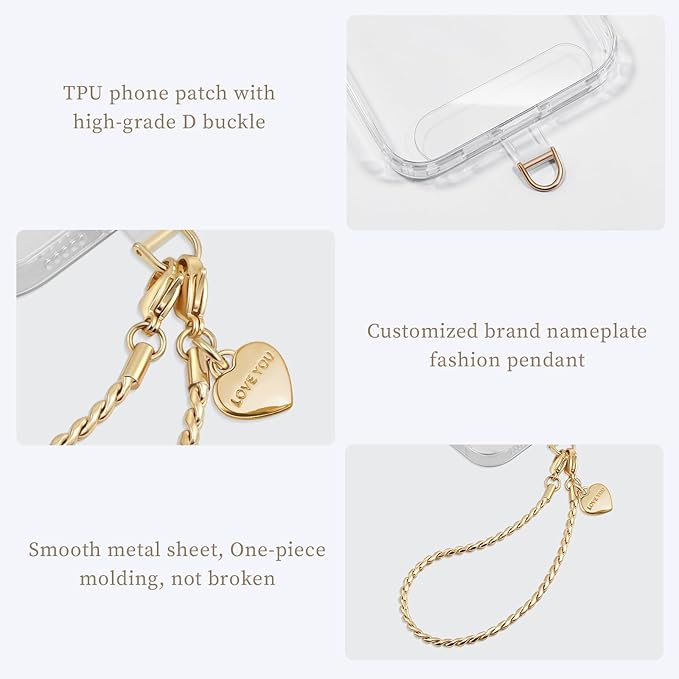 UKON Phone Chain Wrist Strap Metal Phone Lanyard Wristlet Strap with 2xTPU Tether Tab for Women Shopping Traveling Party