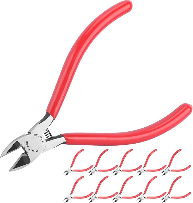 HAUTMEC 5" Precise Small Flush Cutters of Engineer Wire Cutters Pliers 10PCS Side Cutters with Location Pin for Fine Shearing, Perfect for Circuit Board Cutting, Electronic Components, HT0327-10PC
