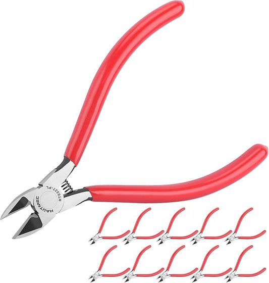 HAUTMEC 5" Precise Small Flush Cutters of Engineer Wire Cutters Pliers 10PCS Side Cutters with Location Pin for Fine Shearing, Perfect for Circuit Board Cutting, Electronic Components, HT0327-10PC