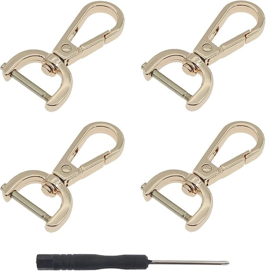 4 PCS Swivel Clasp Hooks,SAFYY Detachable Snap Hook W/Screw Bar Heavy Duty,1.25 Inches D Ring Swivel Lobster Claw Clasp with Screwdriver for Lanyard Bag Leather Craft Purse Hardware DIY Bag-Gold