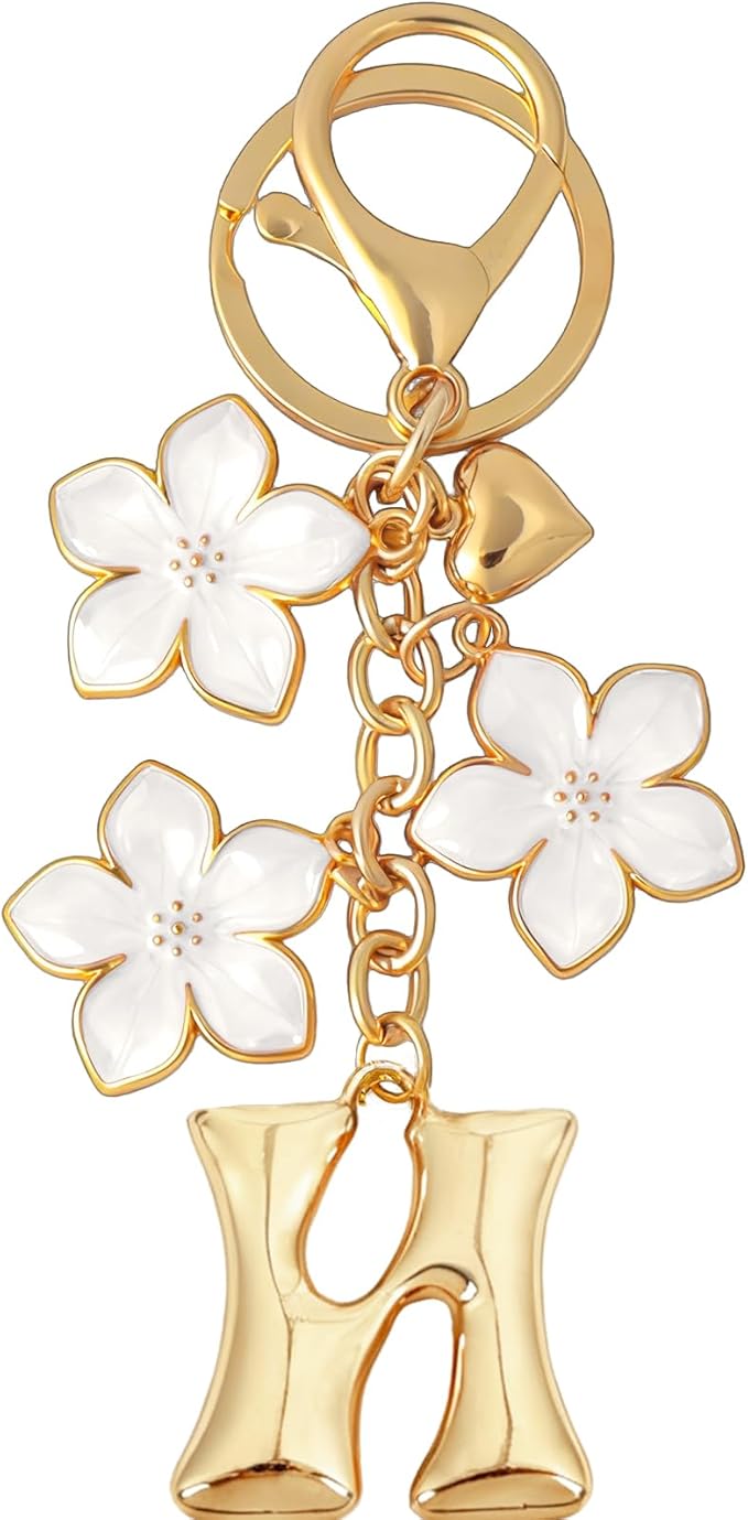 Snycler Bubble Initial Keychain Graceful Flower for bags car remote–A-Z Letter Charms for Women