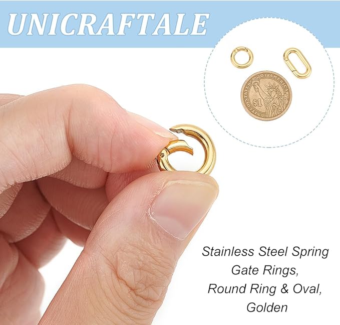 UNICRAFTALE 4Pcs 2 Styles Ion Plating(IP) 304 Stainless Steel Spring Gate Rings & Oval Golden Metal Clasps for Jewelry Making