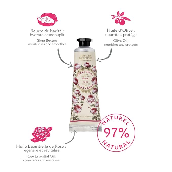 Panier des Sens - Mini Hand Cream Set - Birthday, Gifts for Women - Rose, Lavender, Verbena Natural Hand Cream - Gift Ideas Made in France - 97% Natural - Hand Lotion Travel Size 3x1 Floz