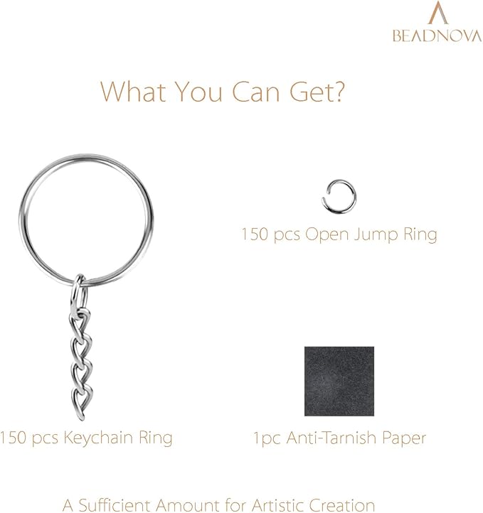 BEADNOVA Split Keychain Ring Silver Keychain Rings for Crafts Metal Key Chain Kit for Jewelry Making Key Chains Accessories Craft DIY (25mm, 150pcs)