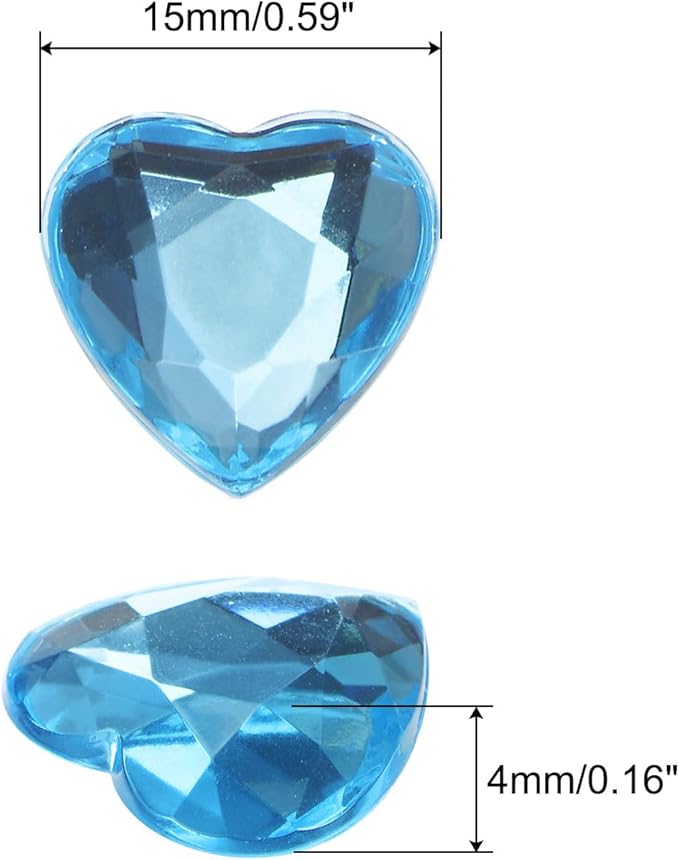 MECCANIXITY 40 Pcs Acrylic Heart Rhinestone 15mm Flat Back Plastic Gems Jewelry Stickers for Craft Bead Face Painting Costume Jewelry Making, Light Blue