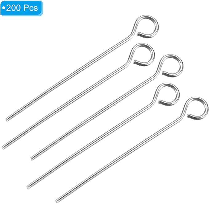 PATIKIL 200Pcs 304 Stainless Steel Jewelry Eye Pins 35mm 22 Gauge Silver Open Eye Pins for Jewelry Making DIY Craft Necklaces Bracelets Earrings