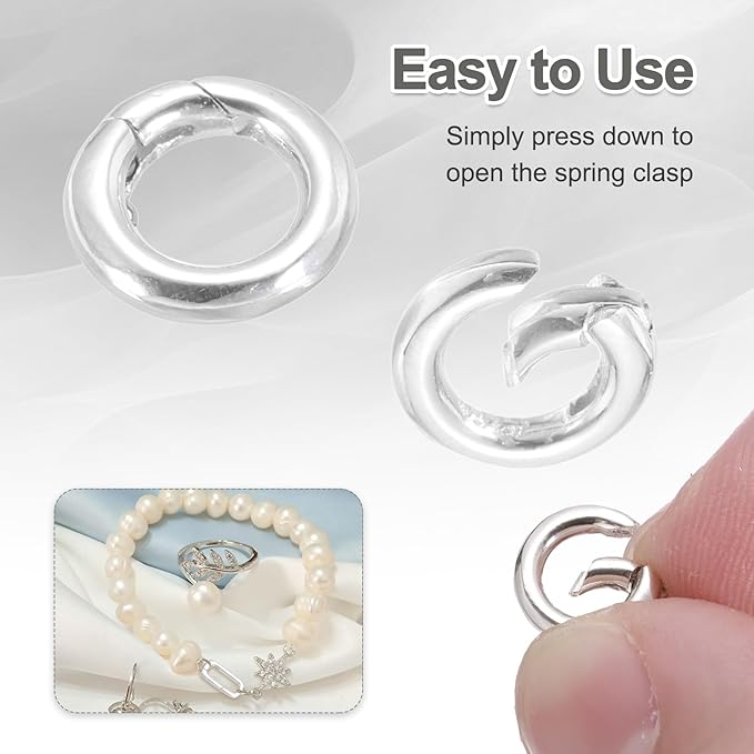 PATIKIL 9.8/13.6/19.3mm 925 Sterling Silver Spring Gate Rings, 3Pcs Round Spring Clasps Necklace Enhancer Shortener Closures Connector for Jewelry Making Necklaces DIY, Silver Tone