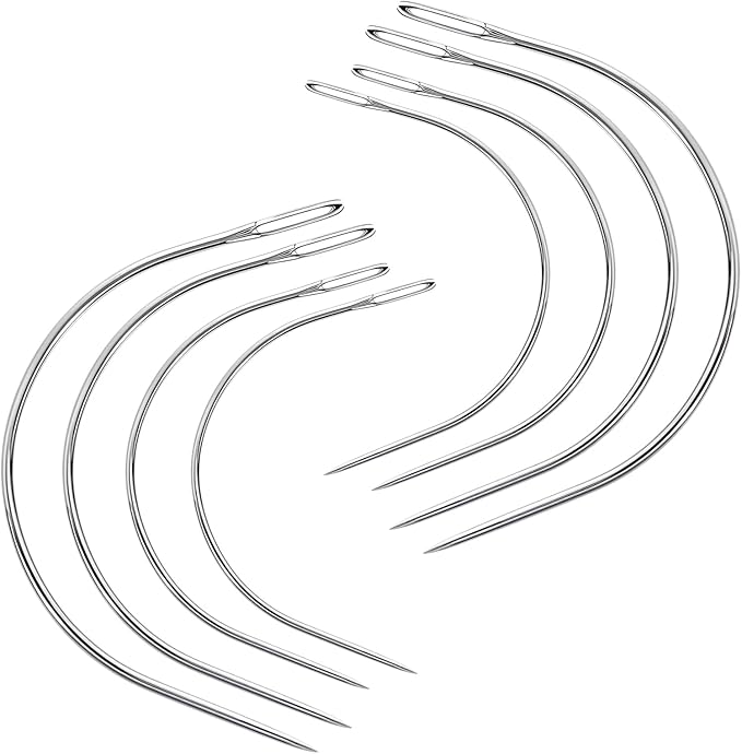 TIESOME 8 PCS 4 Sizes Curved Needles, Sewing Curved Needles Heavy Duty Leather Hand Sewing Needles C Sewing Needles for Leather Projects Carpet or Canvas Wig Making(2/2.5/3/3.5 Inch)