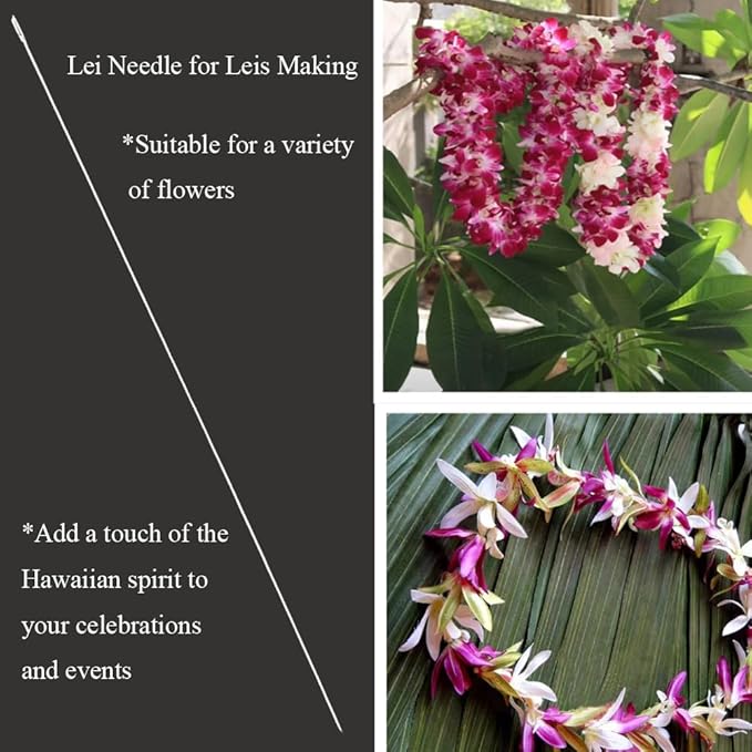 3Pcs Hawaiian Lei Needle for Leis Making, 14 Inch Large Eye Sweing Long Needle for Flower Lei Making Lei Needle to Make Hawaiian Lei for Graduation Wedding Birthday Party, Dia 0.8 mm, LXLVOUEG