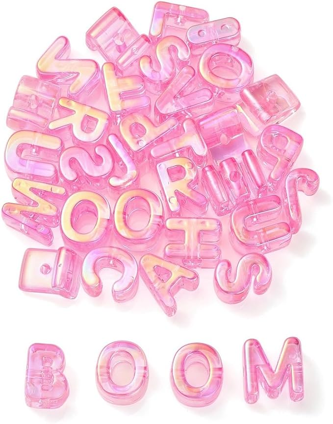 DanLingJewelry 90Pcs Random Hot Pink Large Letter Alphabet Beads UV Plated Iridescent Acrylic A-Z Beads for Jewelry Making Bracelets Key Chains