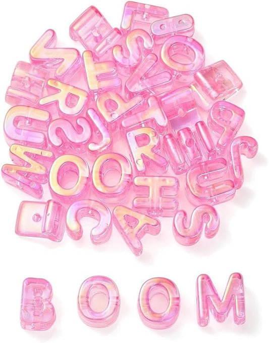 DanLingJewelry 90Pcs Random Hot Pink Large Letter Alphabet Beads UV Plated Iridescent Acrylic A-Z Beads for Jewelry Making Bracelets Key Chains